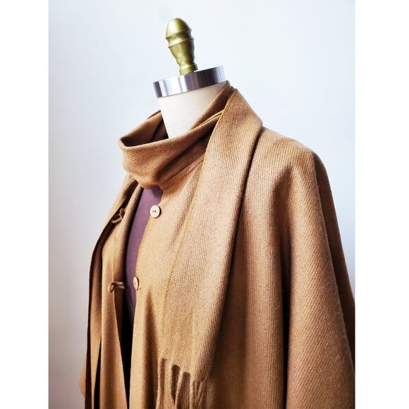 Jackets & Blazers - 90's Camel Longline 100% Lambswool Wool Cape with Attached Scarf